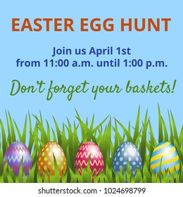 Easter Hunt invitation card with easter eggs