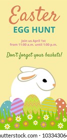 Easter Hunt invitation card with easter eggs and bunny
