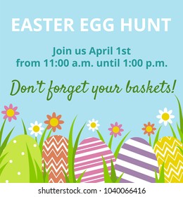 Easter Hunt invitation card with easter eggs