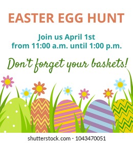 Easter Hunt invitation card with easter eggs