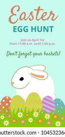 Easter Hunt invitation card with easter eggs and banny