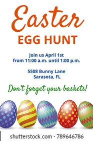 Easter Hunt invitation card with easter eggs