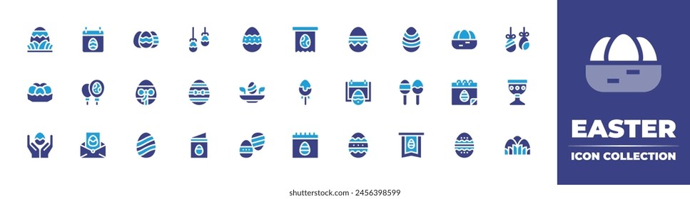 Easter icon collection. Duotone color. Vector illustration. Containing waves, zigzag, egg, eggs, easter day, easter, greeting card, flag, lollipop, balloon, banner, candy.