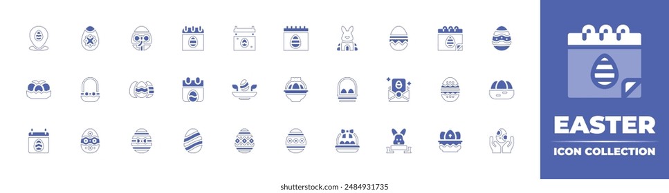 Easter icon collection. Duotone style line stroke and bold. Vector illustration. Containing zigzag, eggs, egg, bunny, easter bunny, easter, greeting card, calendar.