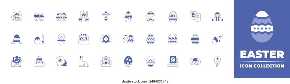 Easter icon collection. Duotone style line stroke and bold. Vector illustration. Containing easter bunny, egg, chicken, easter day, eggs, easter, basket, laptop, egg, chat.