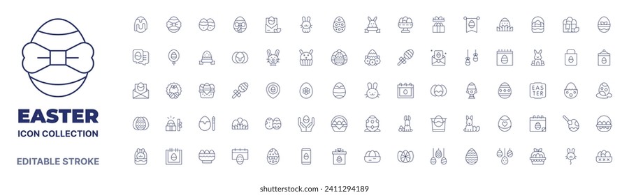 Easter icon collection. Thin line icon. Editable stroke. Editable stroke. Easter icons for web and mobile app.