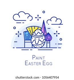 Easter Icon with egg and brushes of different shapes. Thin line flat design. Vector banner.