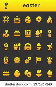 easter icon set. 26 filled easter icons.  Collection Of - Flower, Tulip, Easter egg, Egg, Ossuary, Eggs, Bible, Boiled egg, Nun, Spring, Moai, Flowers, Christian