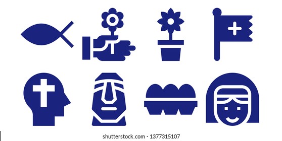 easter icon set. 8 filled easter icons.  Simple modern icons about  - Faith, Christianity, Moai, Flower, Eggs, Nun, Christian