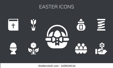 easter icon set. 9 filled easter icons.  Simple modern icons such as: Easter egg, Flower, Tulip, Egg, Bible, Spring, Eggs, Ossuary