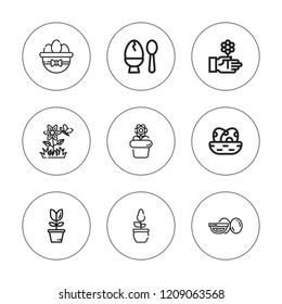 Easter icon set. collection of 9 outline easter icons with easter eggs, flower, egg icons. editable icons.