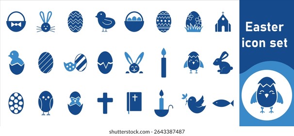 Easter icon set, cute bunnies, baby chicks, simple design, seasonal decor, decorated eggs, rustic, minimal, cake, cute bunnies, pastel colors, whimsical, joyful and more