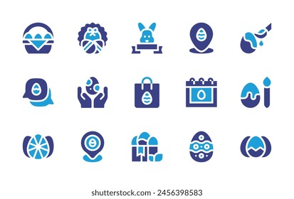 Easter icon set. Duotone color. Vector illustration. Containing eggs, egg, bunny, easter, pin, chat, gift.