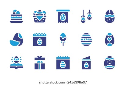 Easter icon set. Duotone color. Vector illustration. Containing easter day, easter egg, easter eggs, greeting card, book, banner, gift, cake, candy.