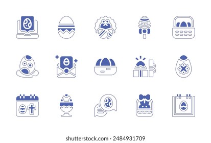 Easter icon set. Duotone style line stroke and bold. Vector illustration. Containing zigzag, easter bunny, egg, easter, easter day, greeting card, laptop, bubble chat.