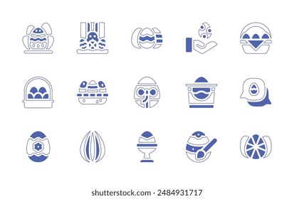 Easter icon set. Duotone style line stroke and bold. Vector illustration. Containing easter eggs, easter egg, basket, easter, chat.