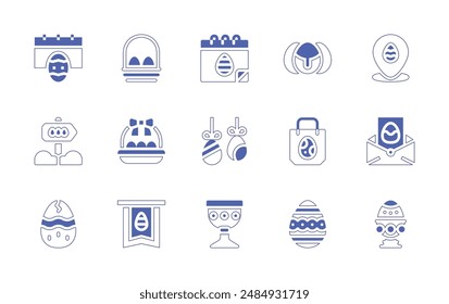 Easter icon set. Duotone style line stroke and bold. Vector illustration. Containing easter egg, easter eggs, easter, flag, road sign, search, decoration, greeting card, holy chalice.