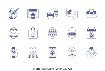 Easter icon set. Duotone style line stroke and bold. Vector illustration. Containing easter egg, bunny, easter day, eggs, easter, painting egg, smartphone, chat.