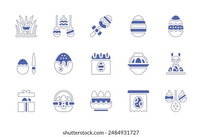 Easter icon set. Duotone style line stroke and bold. Vector illustration. Containing egg, easter day, easter eggs, easter, gift.