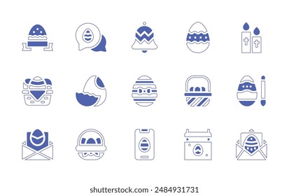 Easter icon set. Duotone style line stroke and bold. Vector illustration. Containing candle, bell, easter egg, easter, painting egg, egg hunt, calendar.