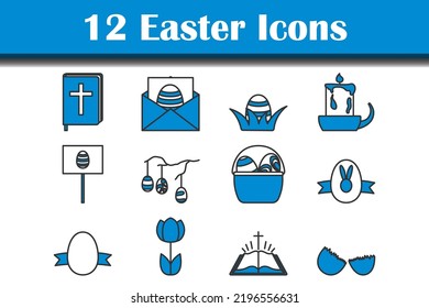 Easter Icon Set. Editable Bold Outline With Color Fill Design. Vector Illustration.