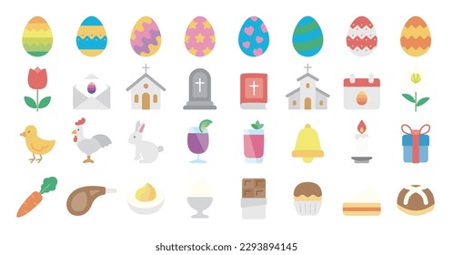 Easter icon set (Flat fill version)