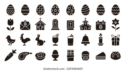 Easter icon set (Flat silhouette version)