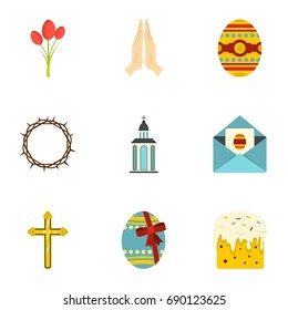 Easter icon set. Flat style set of 9 Easter vector icons for web isolated on white background