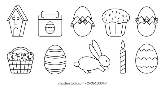 Easter icon set. Linear Easter symbols
