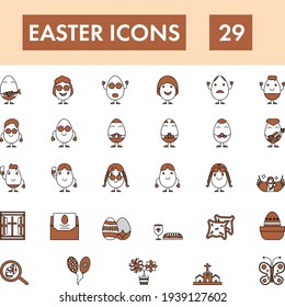 Easter Icon Set In Peach And White Color.