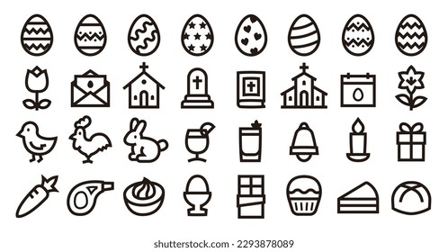 Easter icon set (Sharp bold line verson)