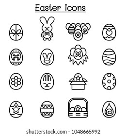 Easter icon set in thin line style