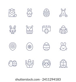 Easter icon set. Thin line icon. Editable stroke. Containing rabbit, envelope, bunny, candle, easter, eggs, easter bunny, golden egg.