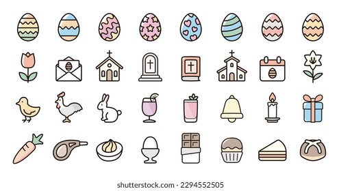 Easter icon set(Thin line color version)