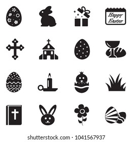 Easter Icons. Black Flat Design. Vector Illustration. 
