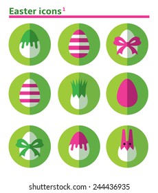 Easter icons in circles. Flat folded vector icon set.