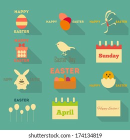 Easter  Icons Collection in Flat Design Style. Vector Illustration.