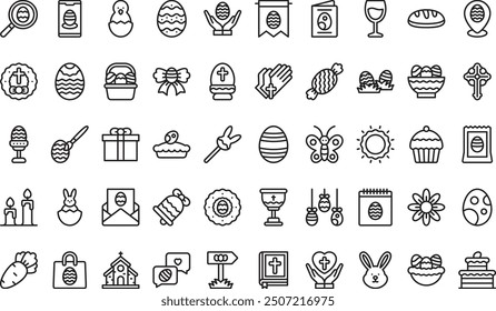 Easter icons collection is a vector illustration with editable stroke.