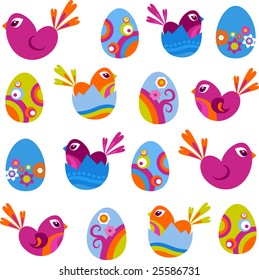 Easter icons - decorative birds and eggs