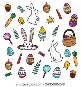 Iconos de Pascua dibujados a mano. Ilustración de vector