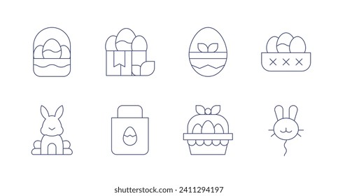Easter icons. Editable stroke. Containing egg, gift, bunny, bag, easter egg, easter, balloon.