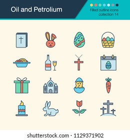 Easter icons. Filled outline design collection 13. For presentation, graphic design, mobile application, web design, infographics. Vector illustration.