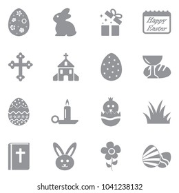 Easter Icons. Gray Flat Design. Vector Illustration. 