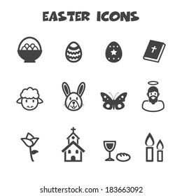 easter icons, mono vector symbols