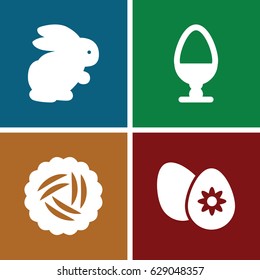 Easter icons set. set of 4 easter filled icons such as nest, rabbit, easter egg