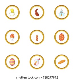 Easter icons set. Cartoon style set of 9 Easter vector icons for web design
