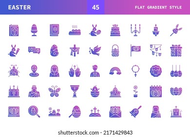 Easter icons set. Flat gradient set of happy easter day vector icons for web design isolated on white background. Can used for digital product, presentation, UI and many more.