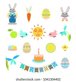 Easter icons set. Flat vector design.