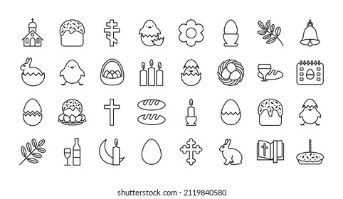 Easter icons. The set is isolated on white background. Vector illustration.
