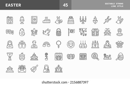 Easter icons set. Line set of happy easter day vector icons for web design isolated on white background. Can used for digital product, presentation, UI and many more.